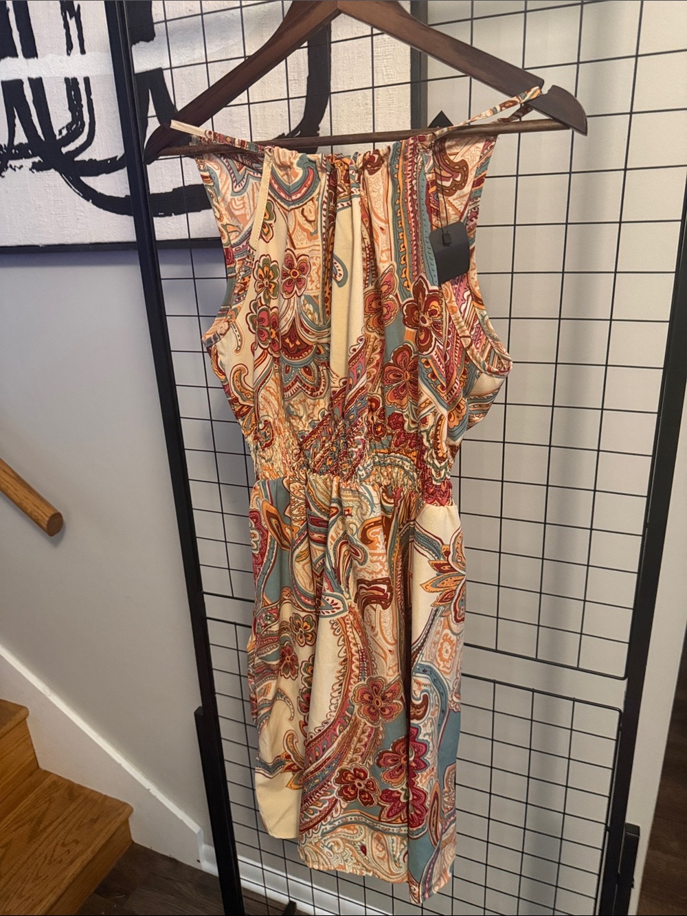 Boho Floral Paisley Sleeveless Midi Dress - Cream Multi